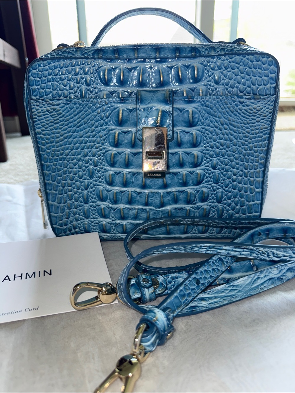Brahmin Sky Blue Embossed Croc-Textured Top-Handle Crossbody NWOT